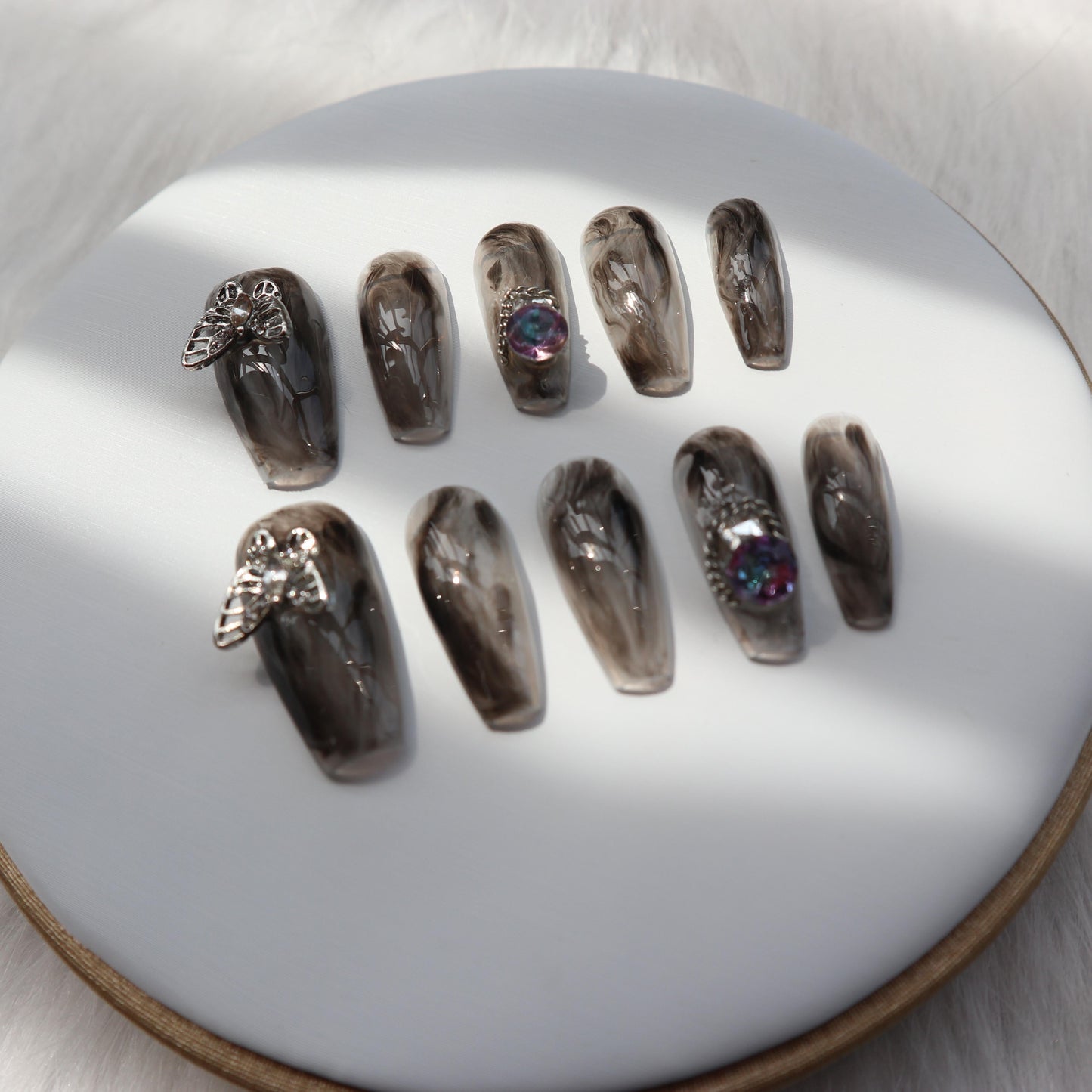 Designer: XinXin 28. Butterfly rhinestone chain handmade nails Press on Nails DIY Nail Art