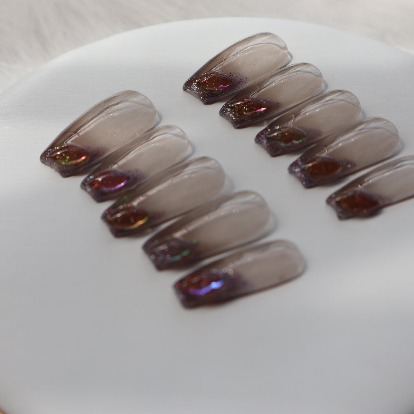 Designer: XinXin 31.Fading long T handmade nails Press on Nails DIY Nail Art