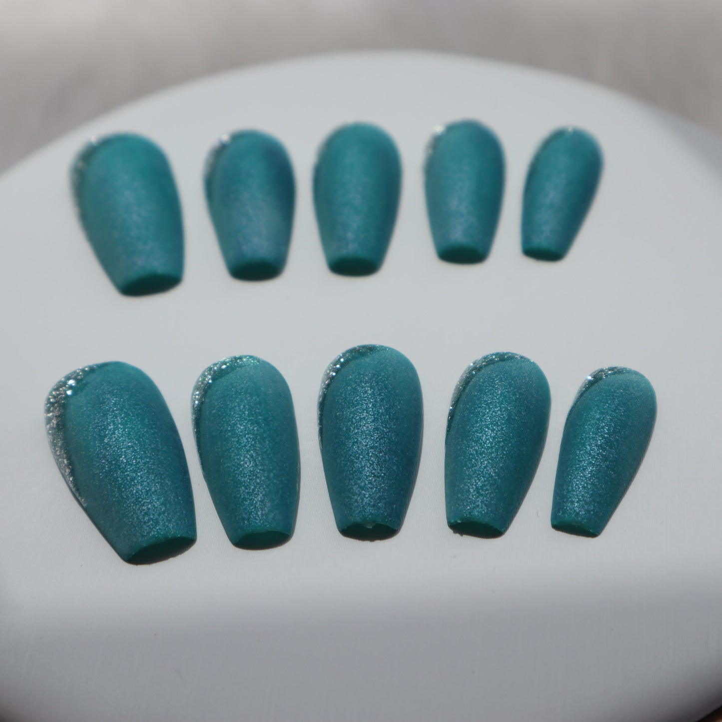 Designer: XinXin 14. Peacock green shining handmade nails Press on Nails DIY Nail Art