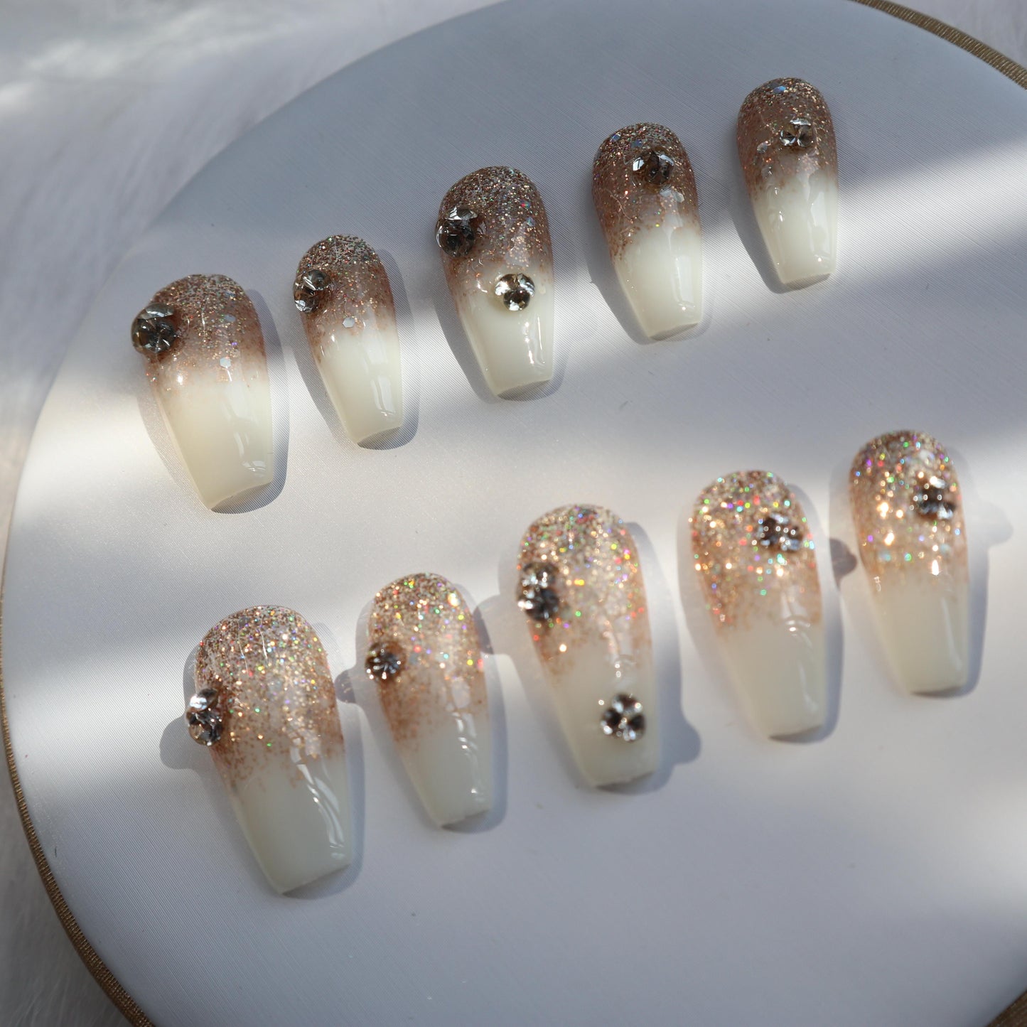 Designer: XinXin 50.French style rhinestones shining handmade nails Press on Nails DIY Nail