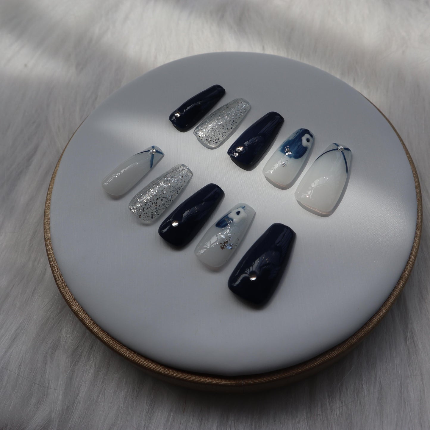 Designer: XinXin 44.Painting long T handmade nails Press on Nails DIY Nail