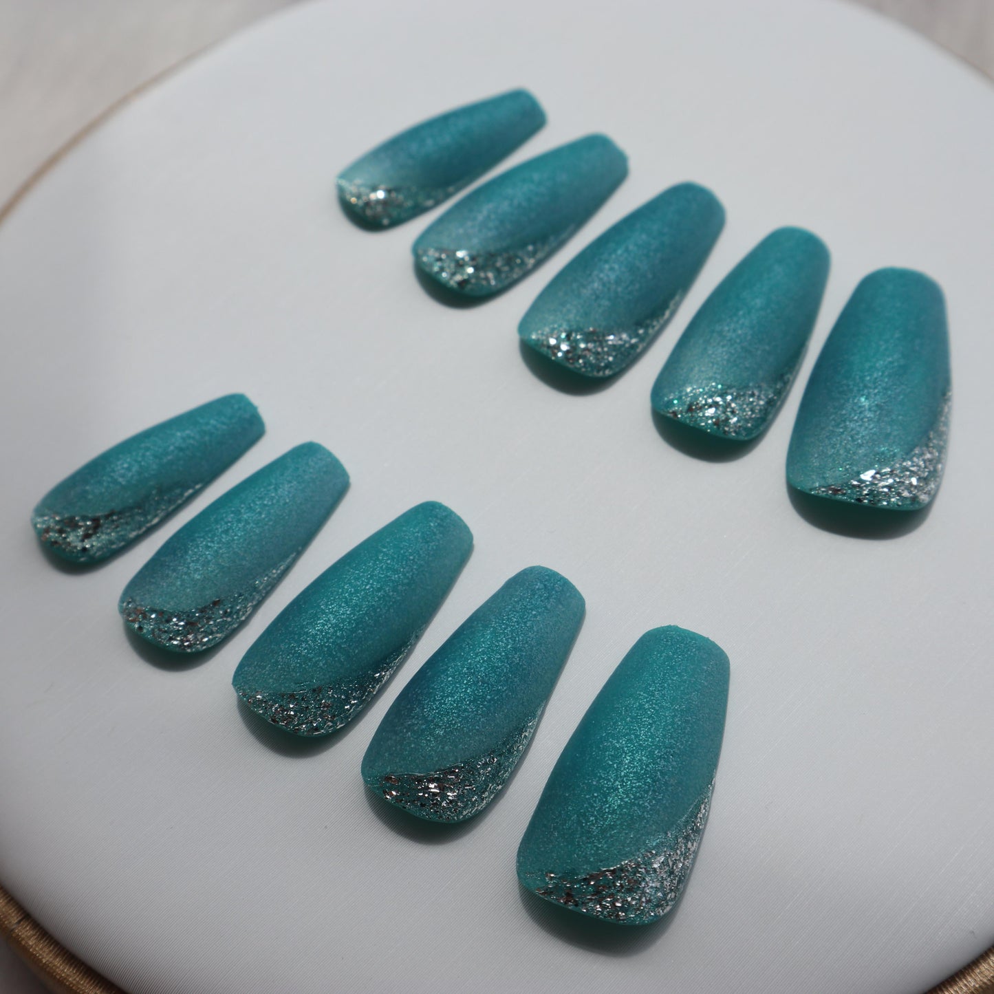 Designer: XinXin 14. Peacock green shining handmade nails Press on Nails DIY Nail Art