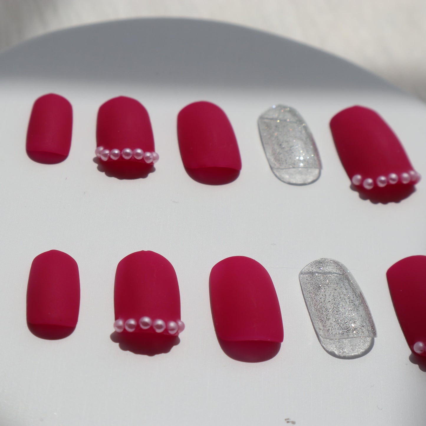 Designer: XinXin 2.Rose red short square nails handmade nails Press on Nails DIY Nail Art