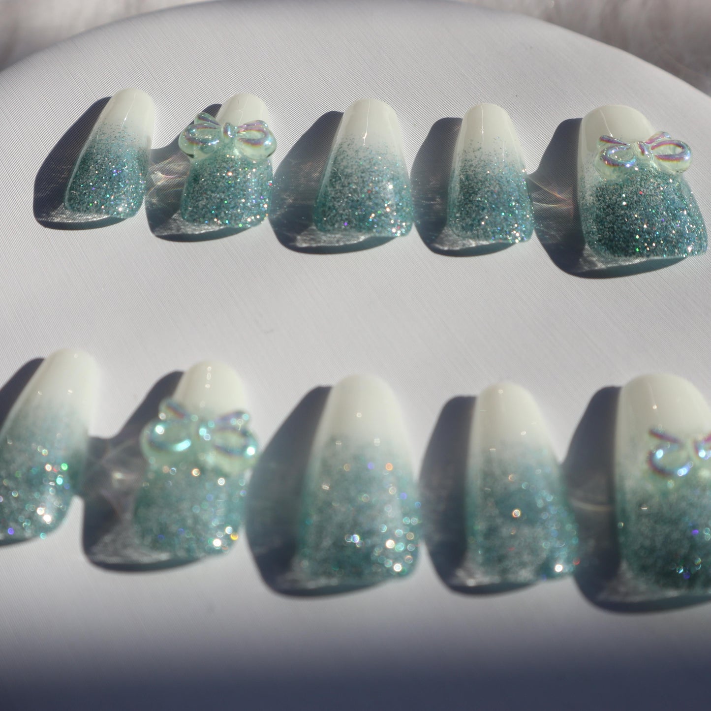 Designer: XinXin 63.Gradient green long T handmade nails Press on Nails DIY Nail