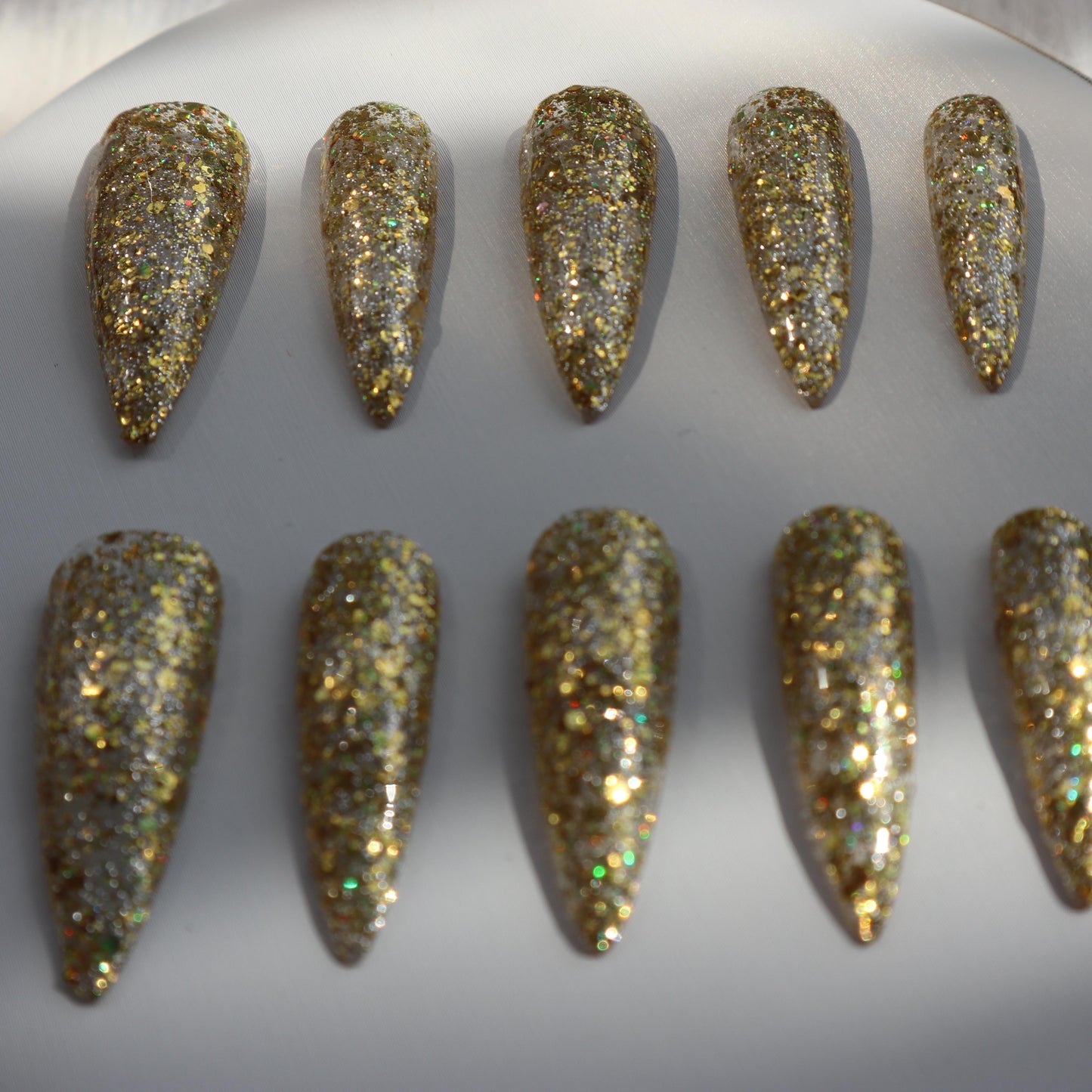 Designer: XinXin 77.Gold shining handmade nails Press on Nails DIY Nail