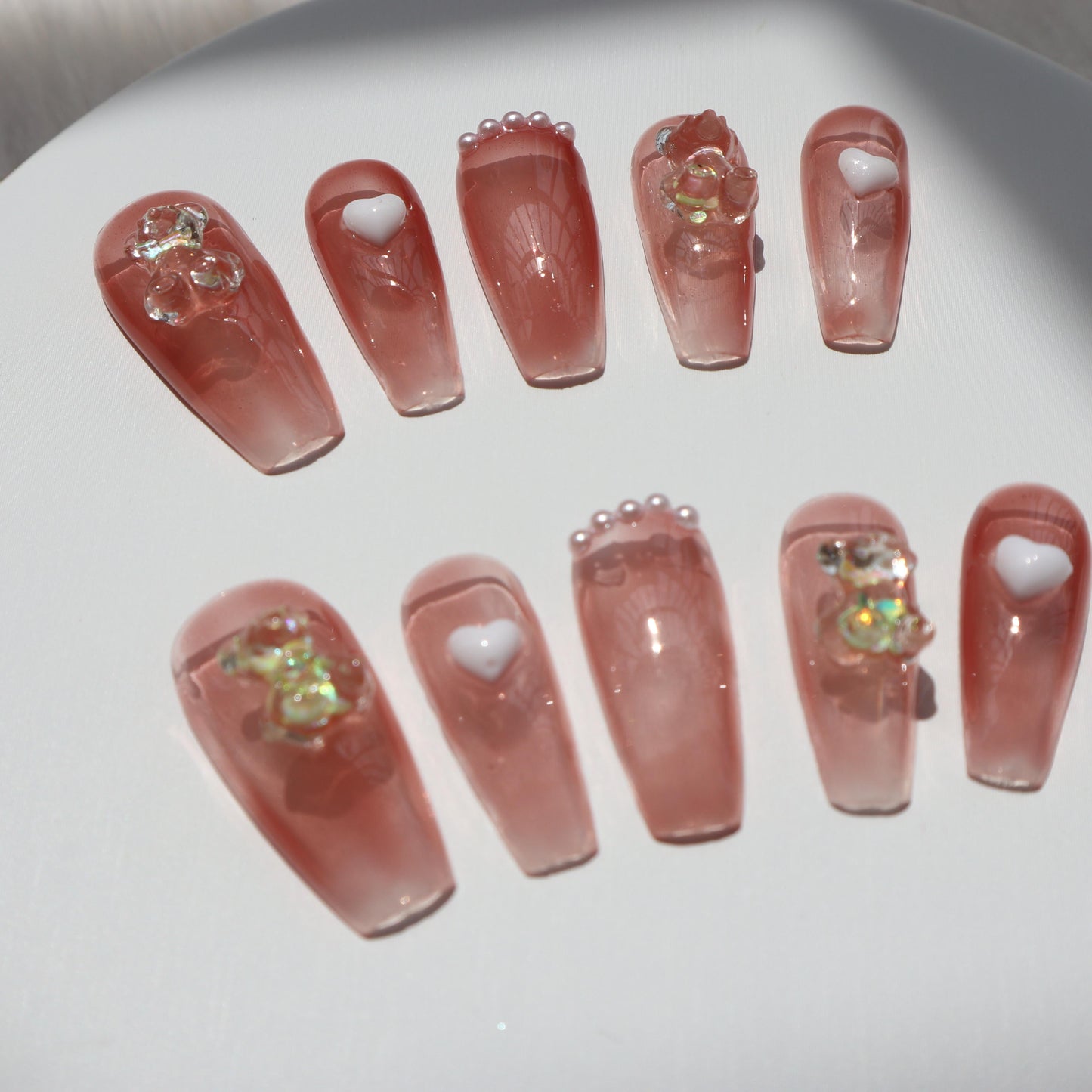 Designer: XinXin 35.Gummy bear pink heart handmade nails Press on Nails DIY Nail Art