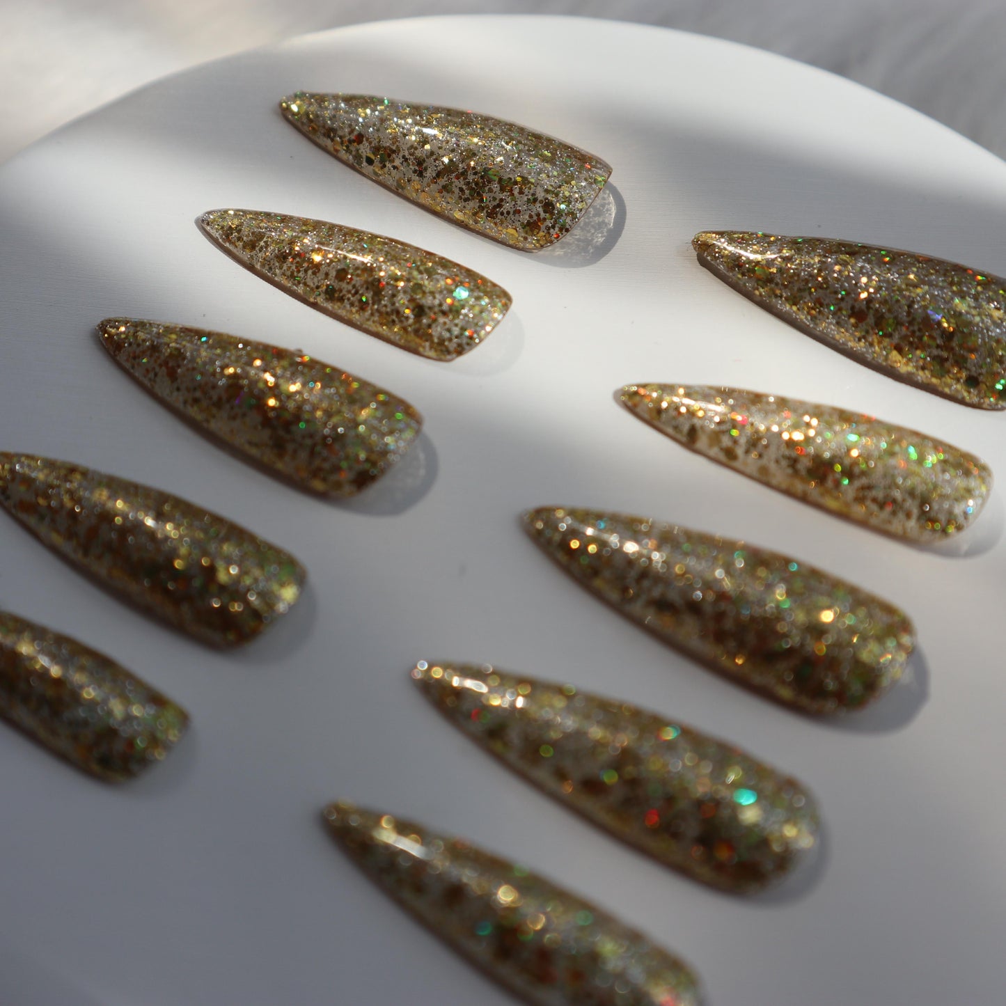 Designer: XinXin 77.Gold shining handmade nails Press on Nails DIY Nail