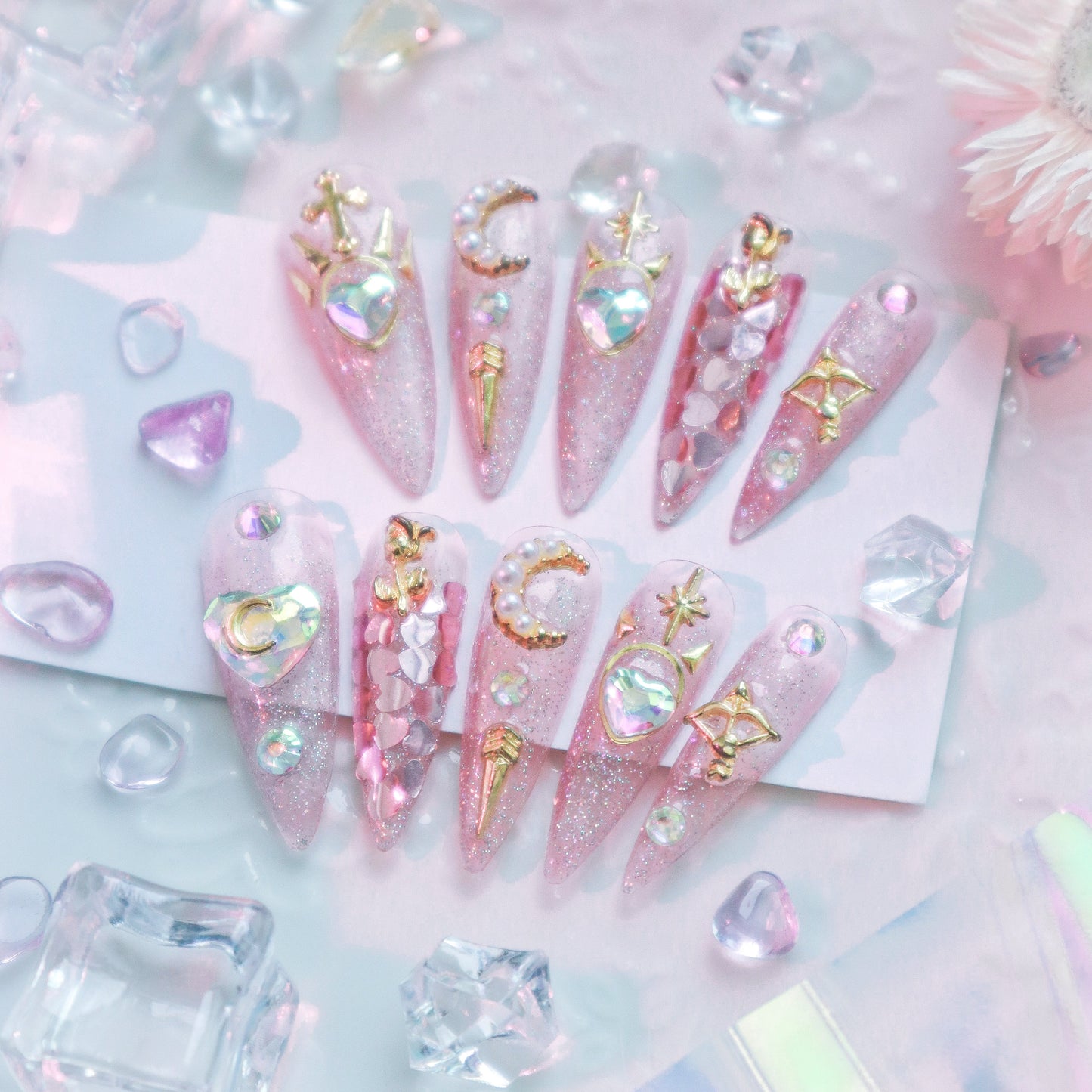 Designer: XinXin 58.Magic sailor pink moon handmade nails Press on Nails DIY Nail