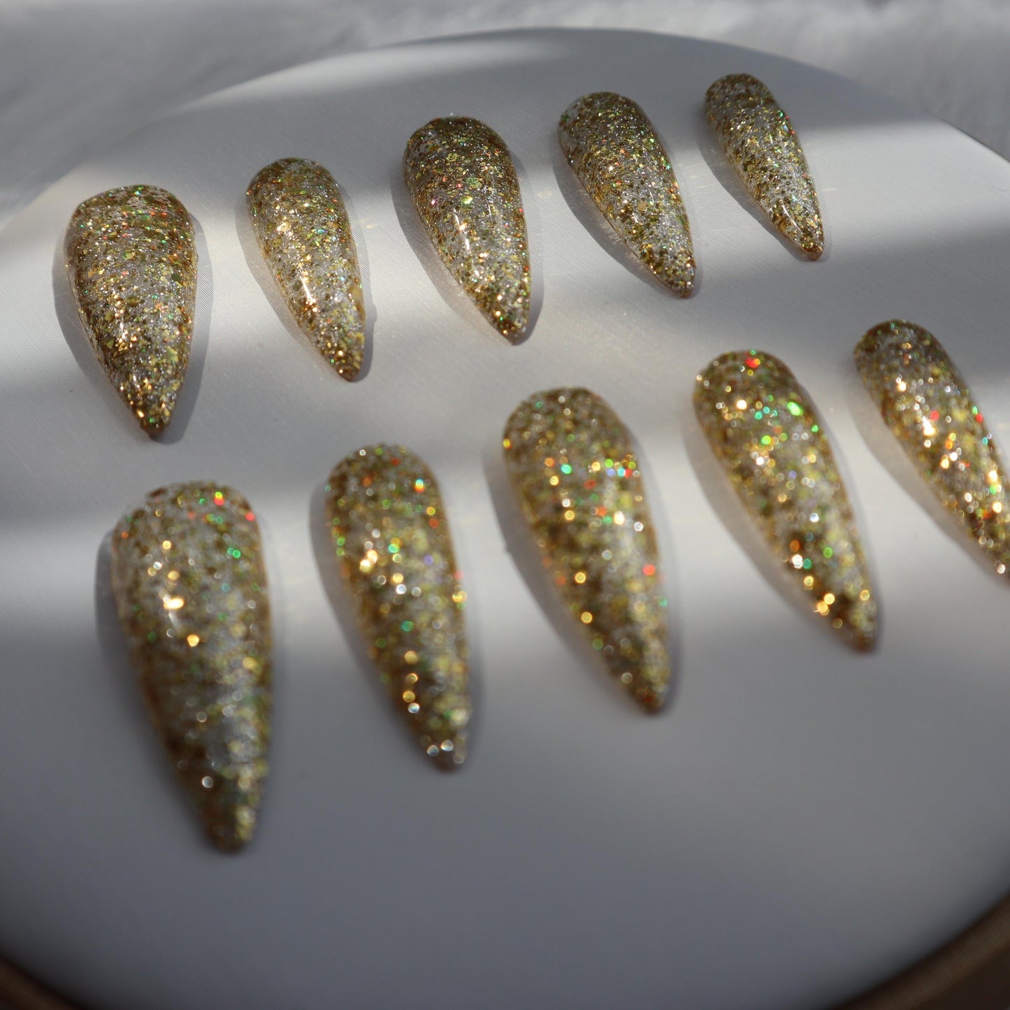 Designer: XinXin 77.Gold shining handmade nails Press on Nails DIY Nail