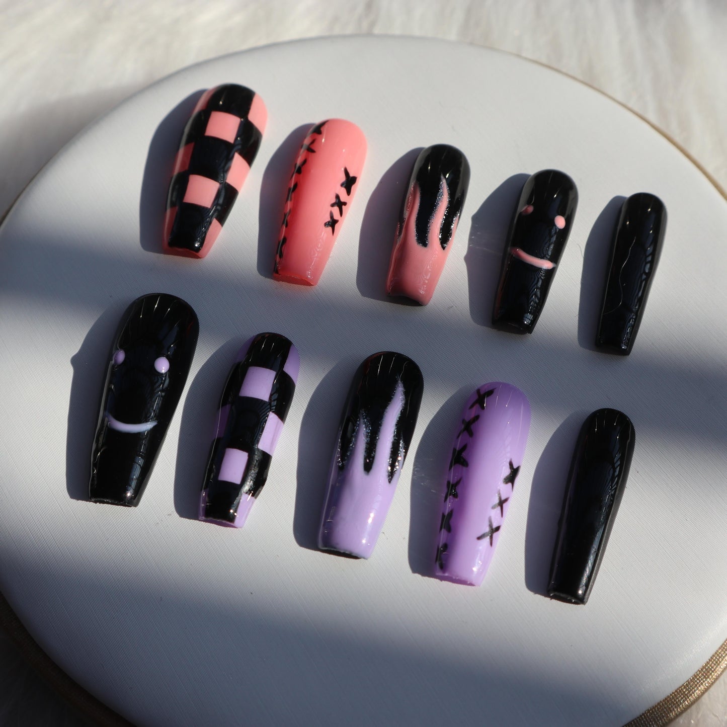 Designer: XinXin 60.Painting long T handmade nails Press on Nails DIY Nail