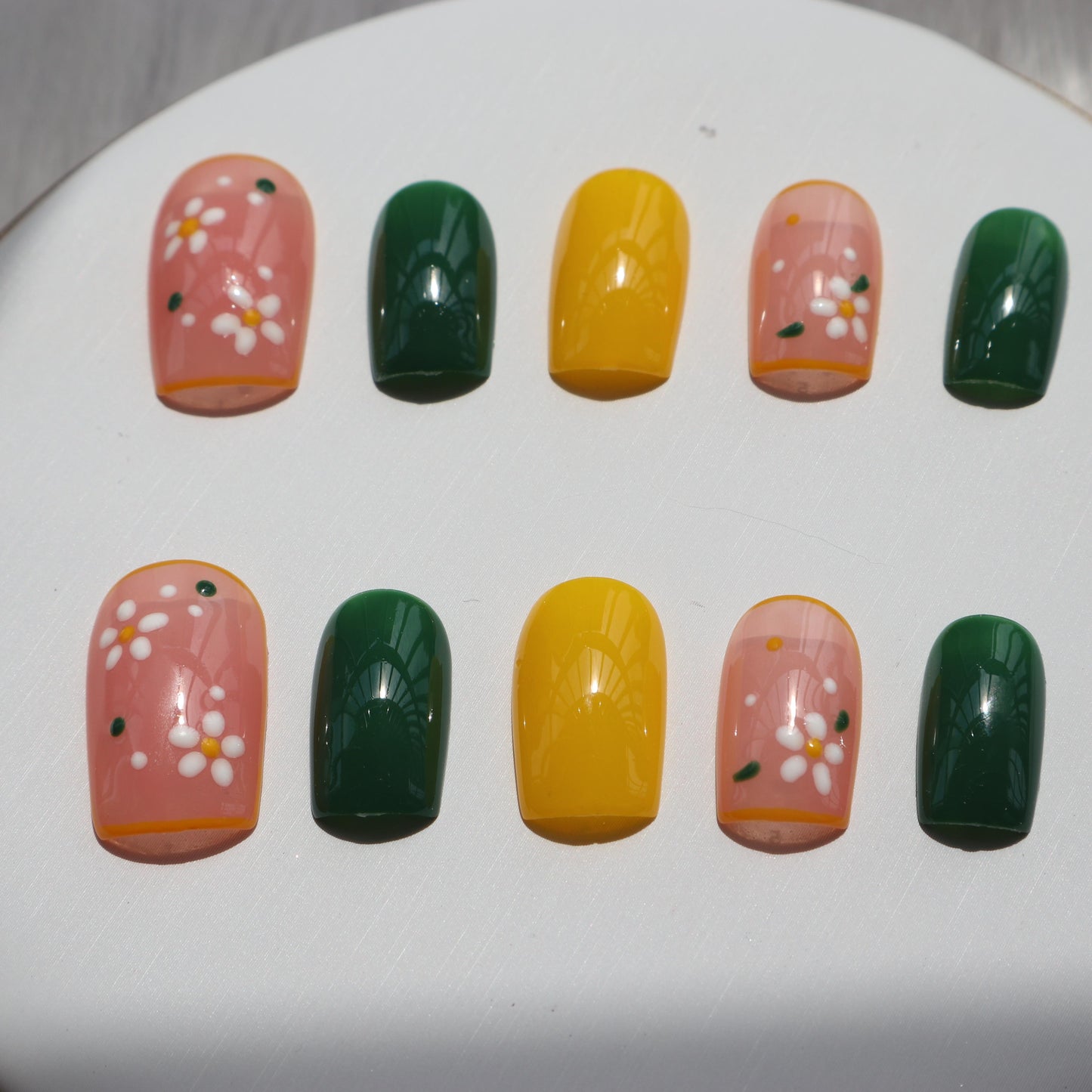 Designer: XinXin 4.Colourful flowers short square handmade nails