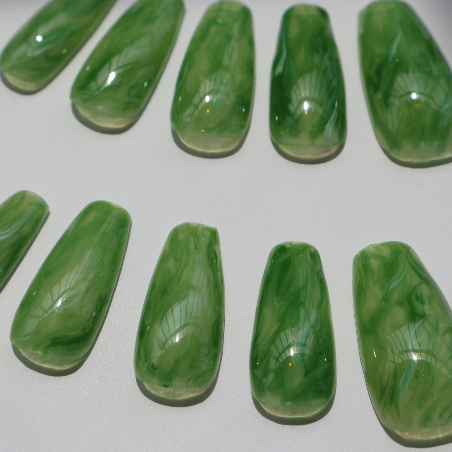 Designer: XinXin 48.Green long T handmade nails Press on Nails DIY Nail