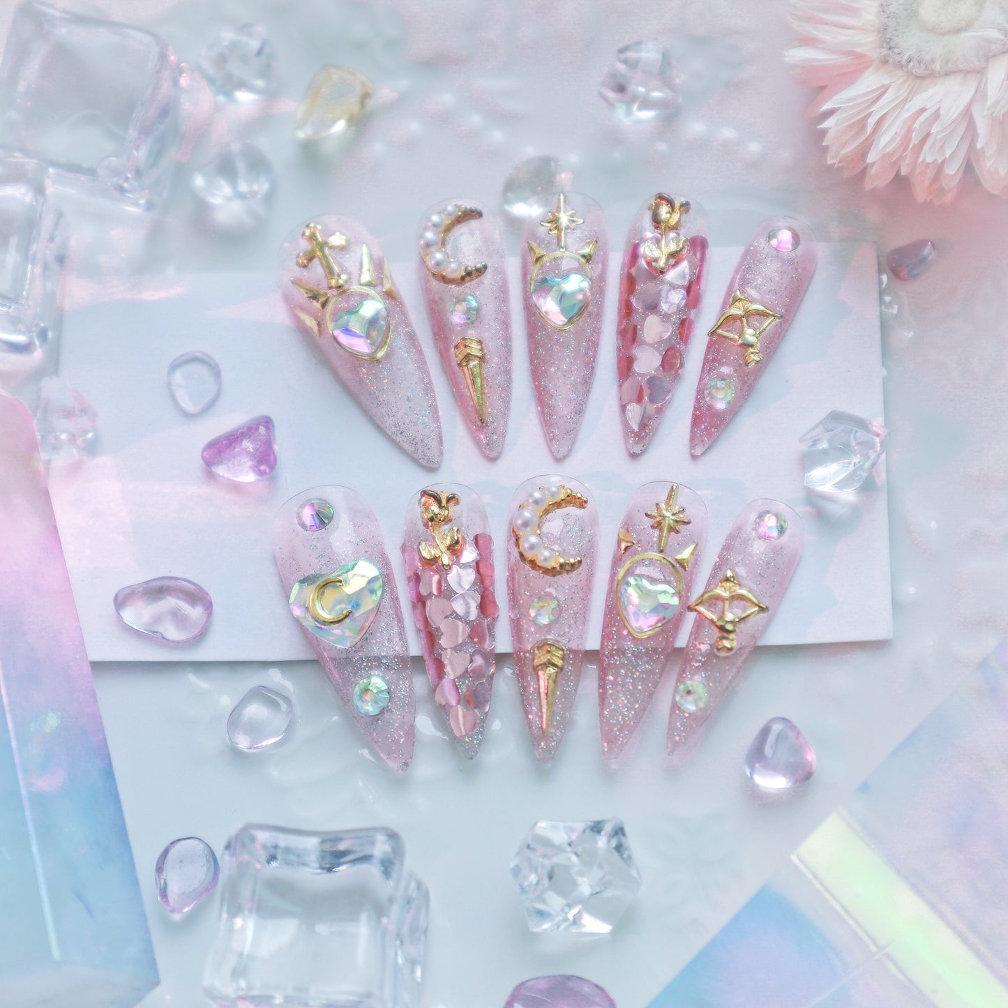 Designer: XinXin 58.Magic sailor pink moon handmade nails Press on Nails DIY Nail