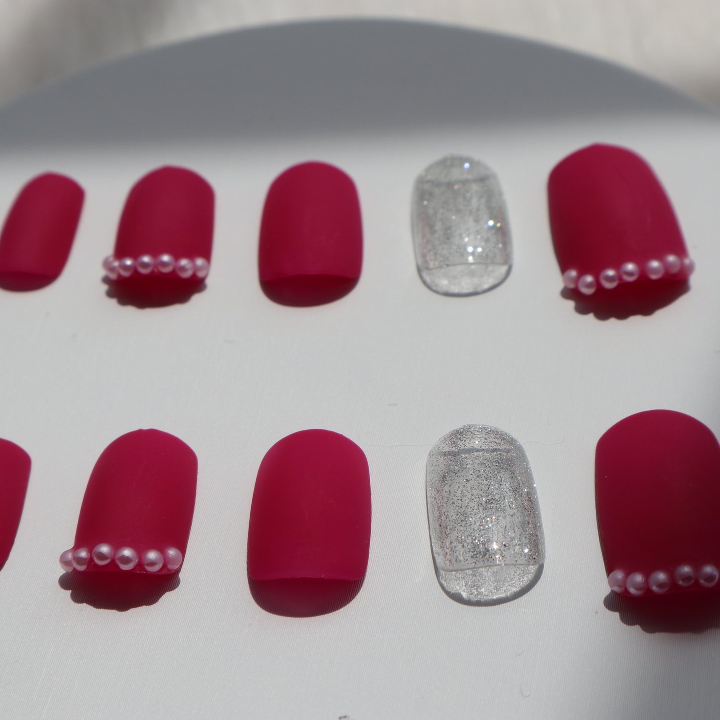 Designer: XinXin 2.Rose red short square nails handmade nails Press on Nails DIY Nail Art