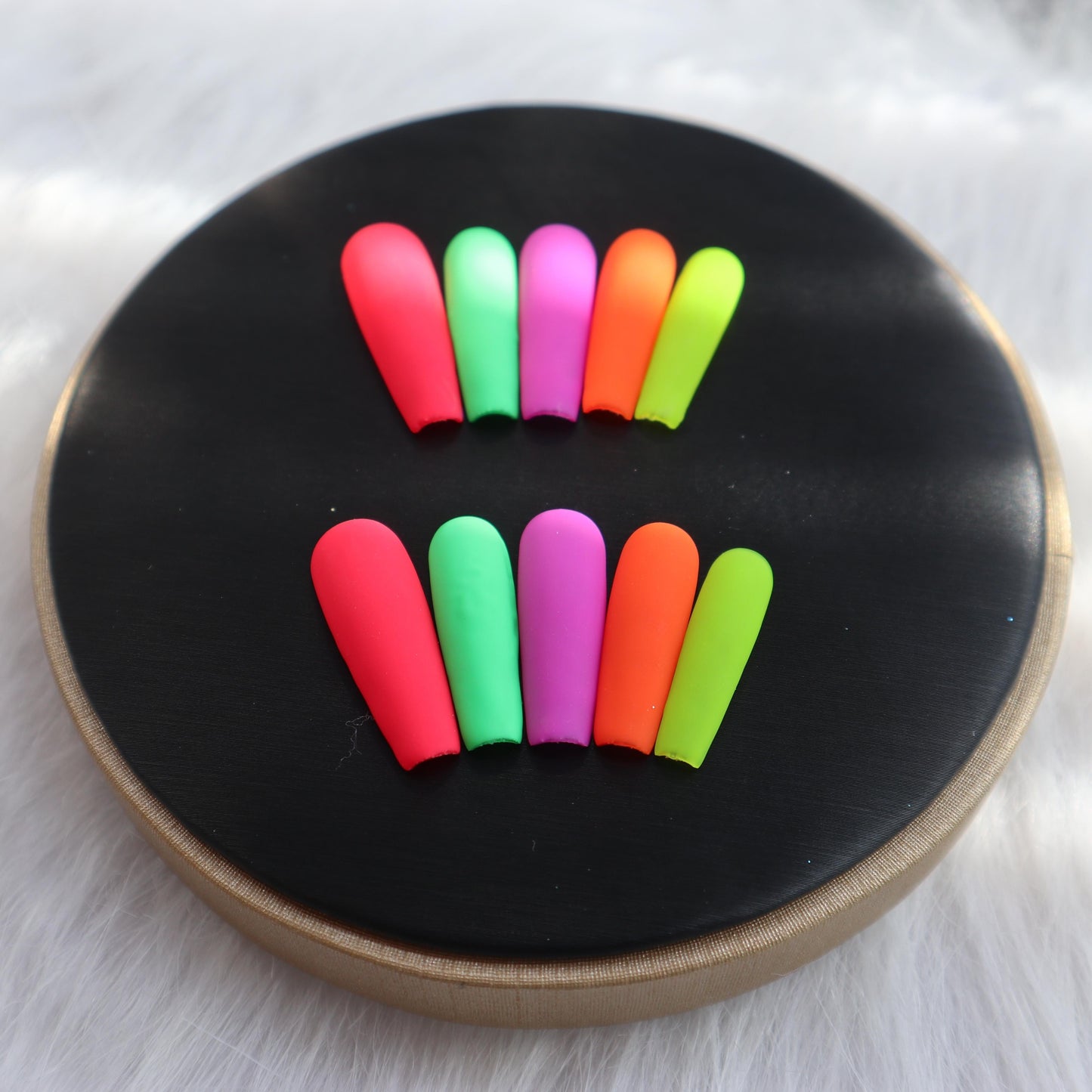 Designer: XinXin 83.Colourful fluorescence matt long T handmade nails Press on Nails DIY Nail