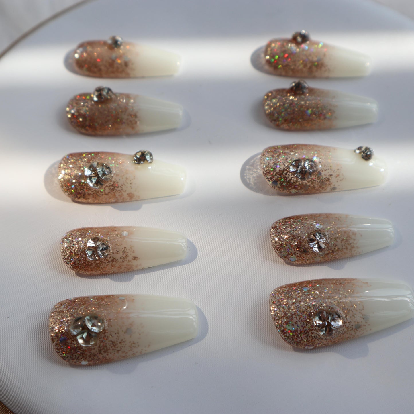 Designer: XinXin 50.French style rhinestones shining handmade nails Press on Nails DIY Nail