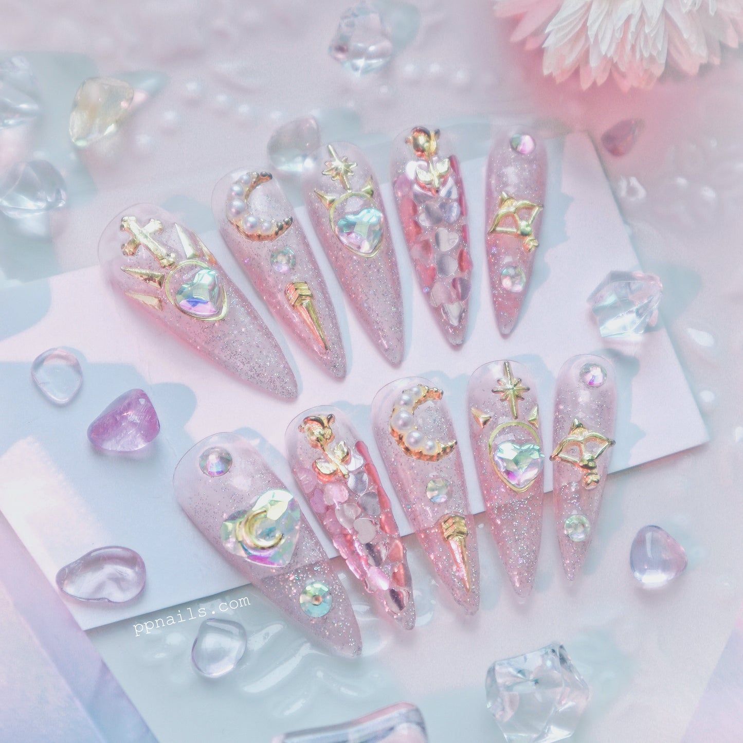 Designer: XinXin 58.Magic sailor pink moon handmade nails Press on Nails DIY Nail