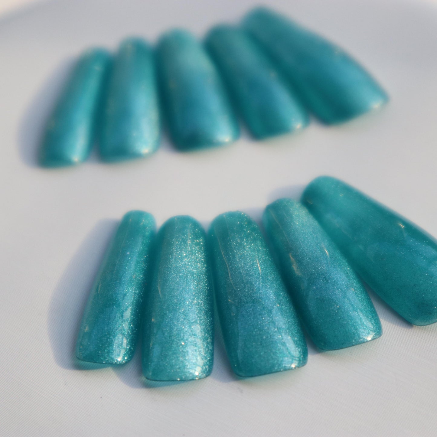 Designer: XinXin 80.Blue Shining long T handmade nails Press on Nails DIY Nail