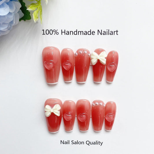 Handmade Nails Press on Nails DIY Nail Art for Woman Girl Nail Design Long Coffin Pink 2023