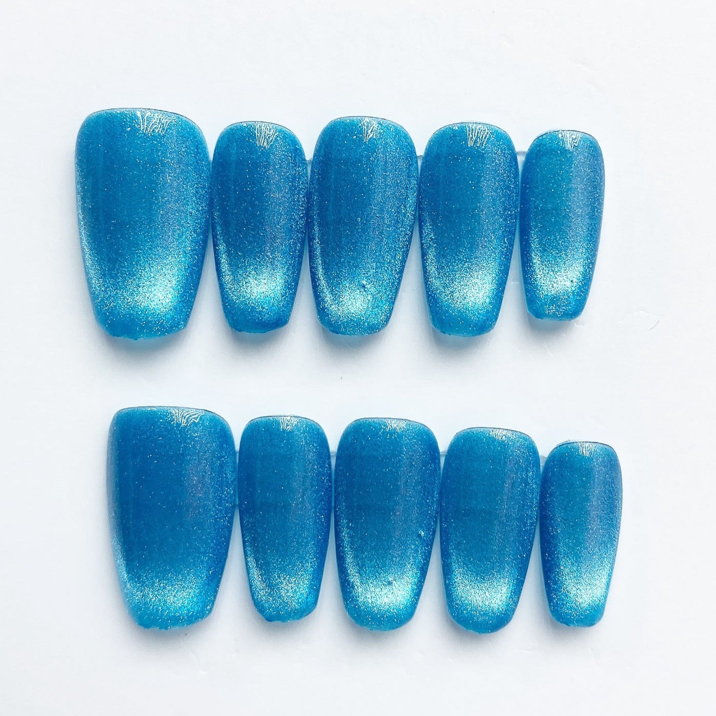 Handmade nails Press on nails DIY Nail Art for woman girl nail design Long Coffin Cat Eye Blue 2023