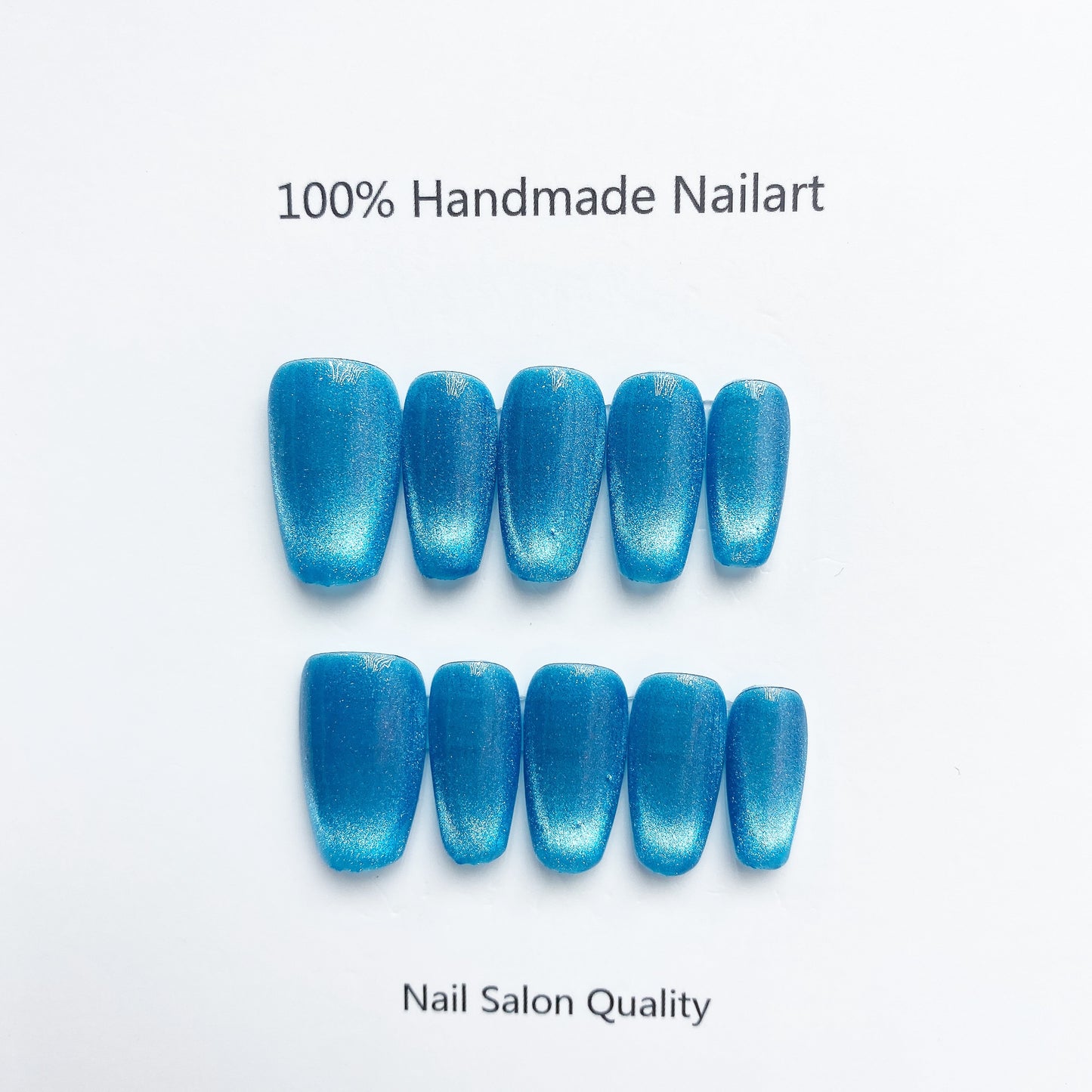 Handmade nails Press on nails DIY Nail Art for woman girl nail design Long Coffin Cat Eye Blue 2023