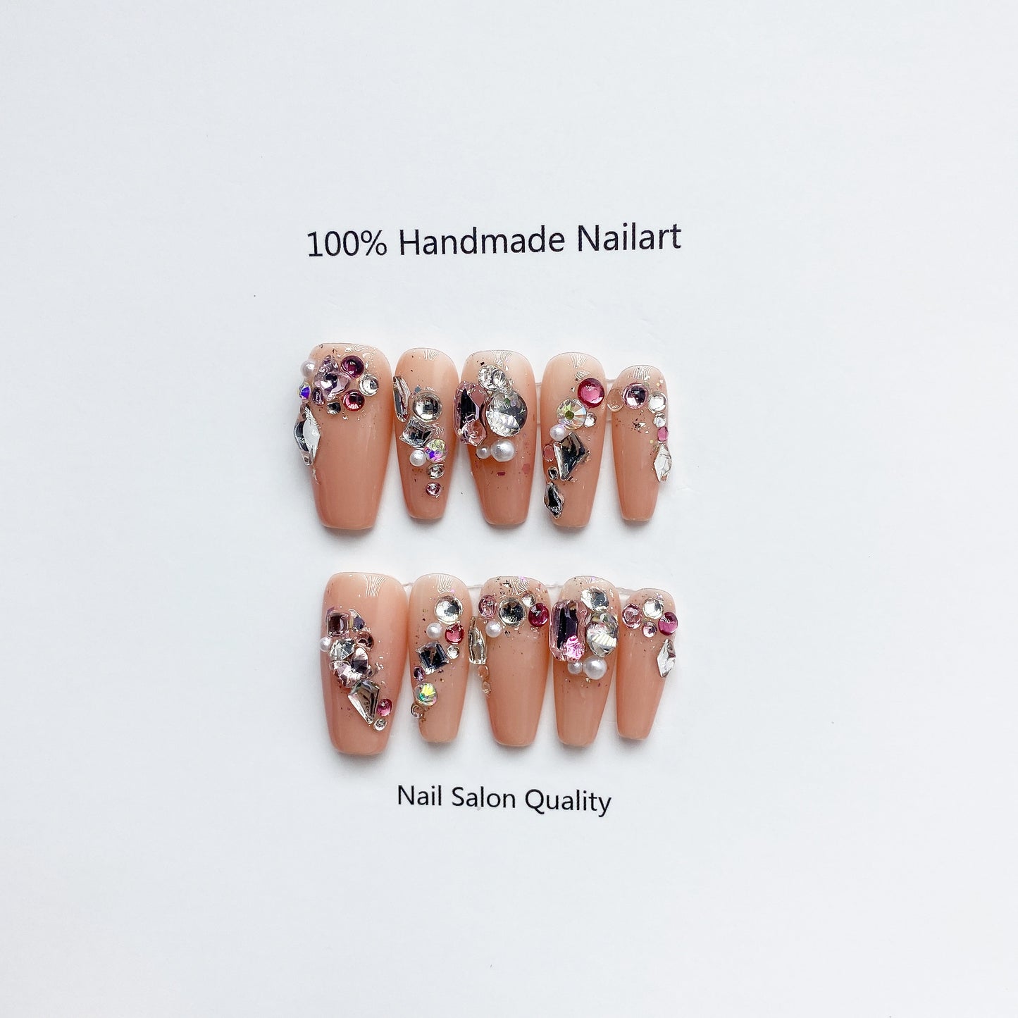 Handmade Nails Press on Nails DIY Nail Art for Woman Girl Nail Design Long Coffin Pink Diamond 2023