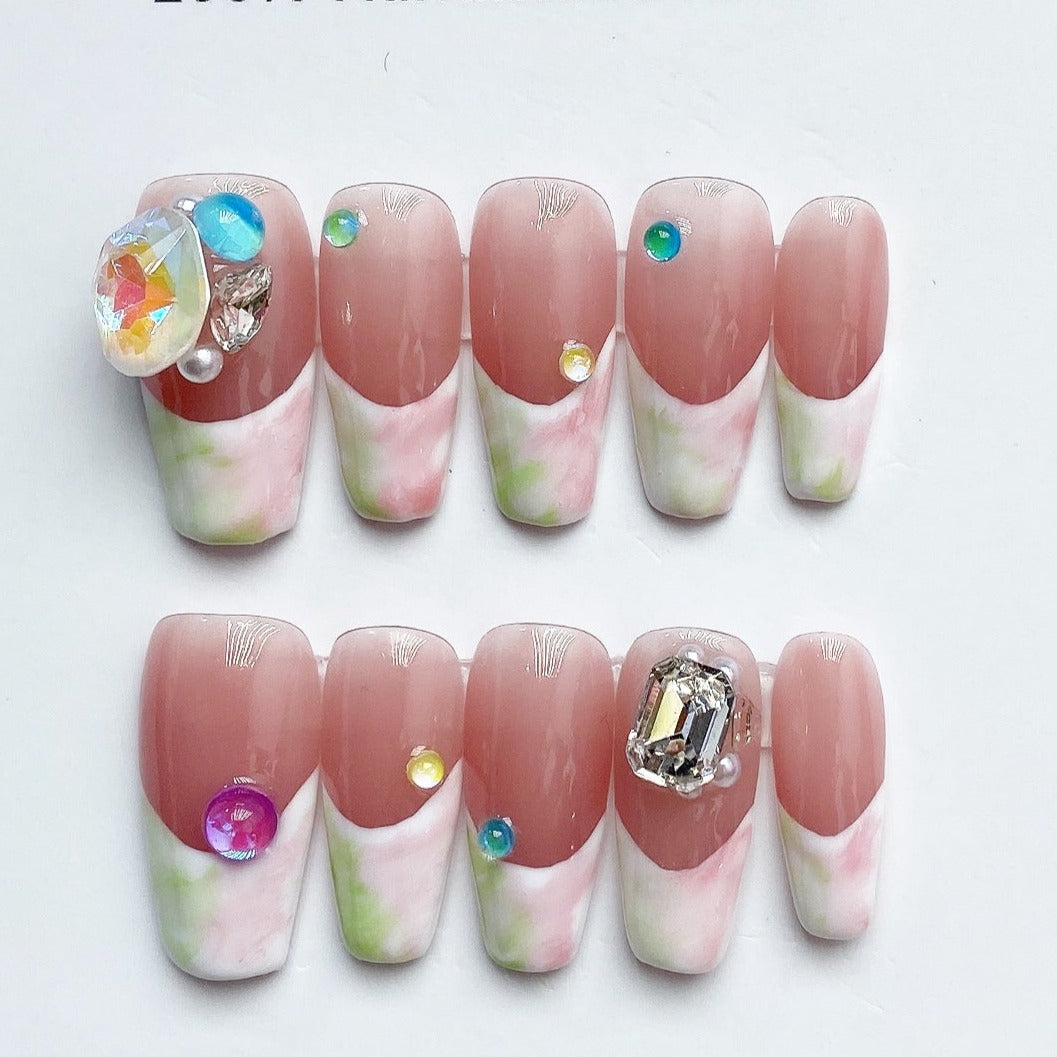 Handmade Nails Press on Nails DIY Nail Art for Woman Girl Nail Design Long Coffin Pink 2023