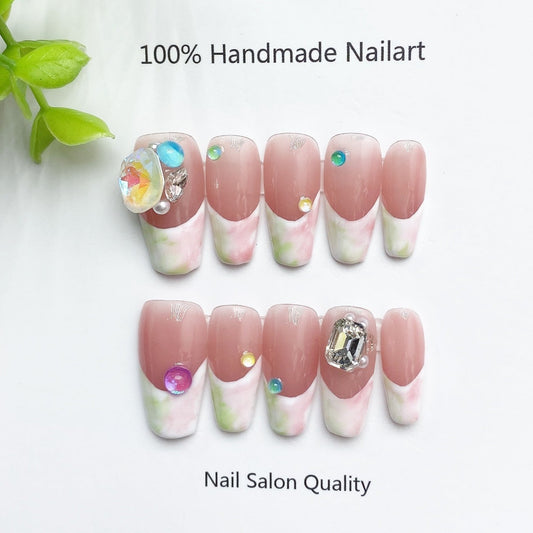 Handmade Nails Press on Nails DIY Nail Art for Woman Girl Nail Design Long Coffin Pink 2023