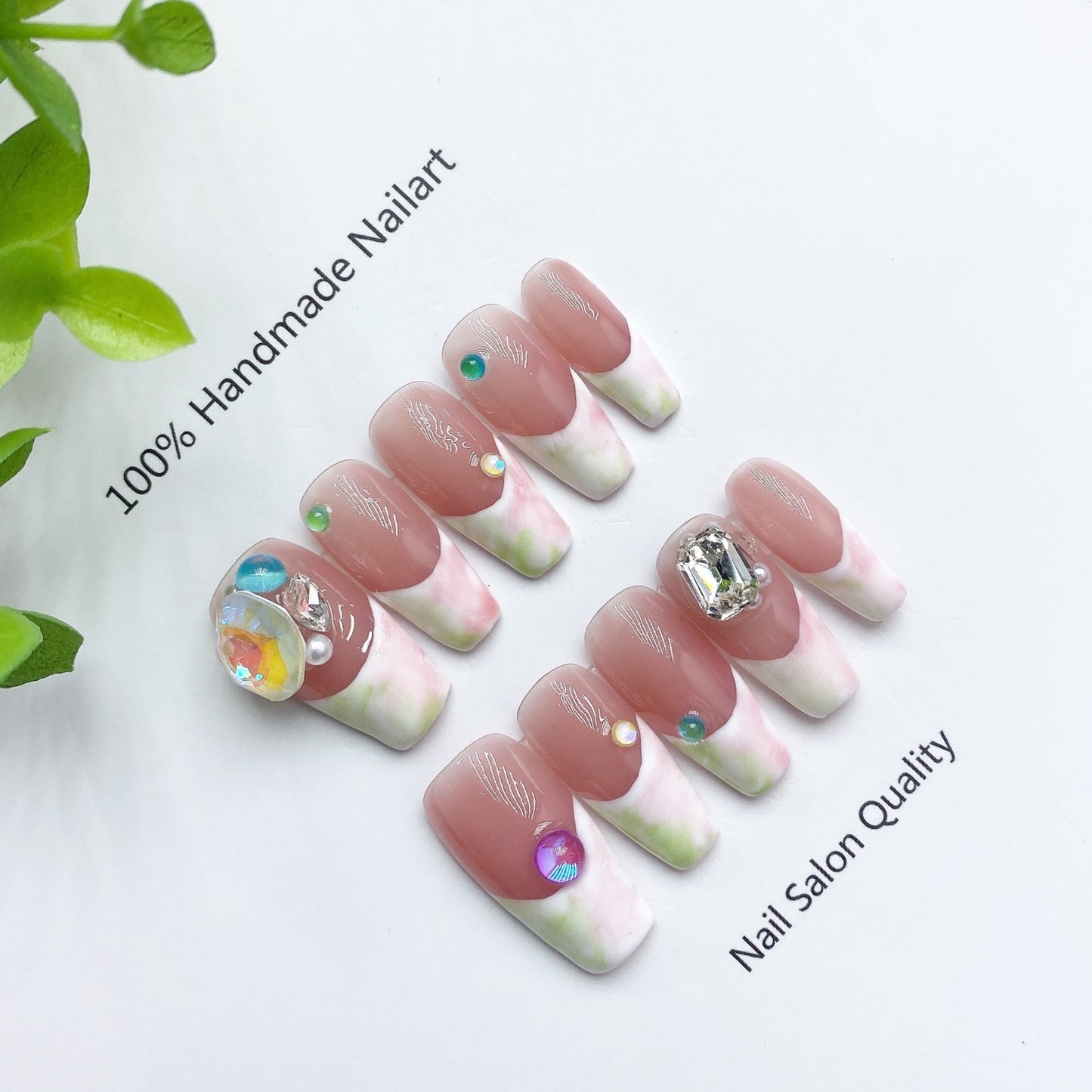 Handmade Nails Press on Nails DIY Nail Art for Woman Girl Nail Design Long Coffin Pink 2023