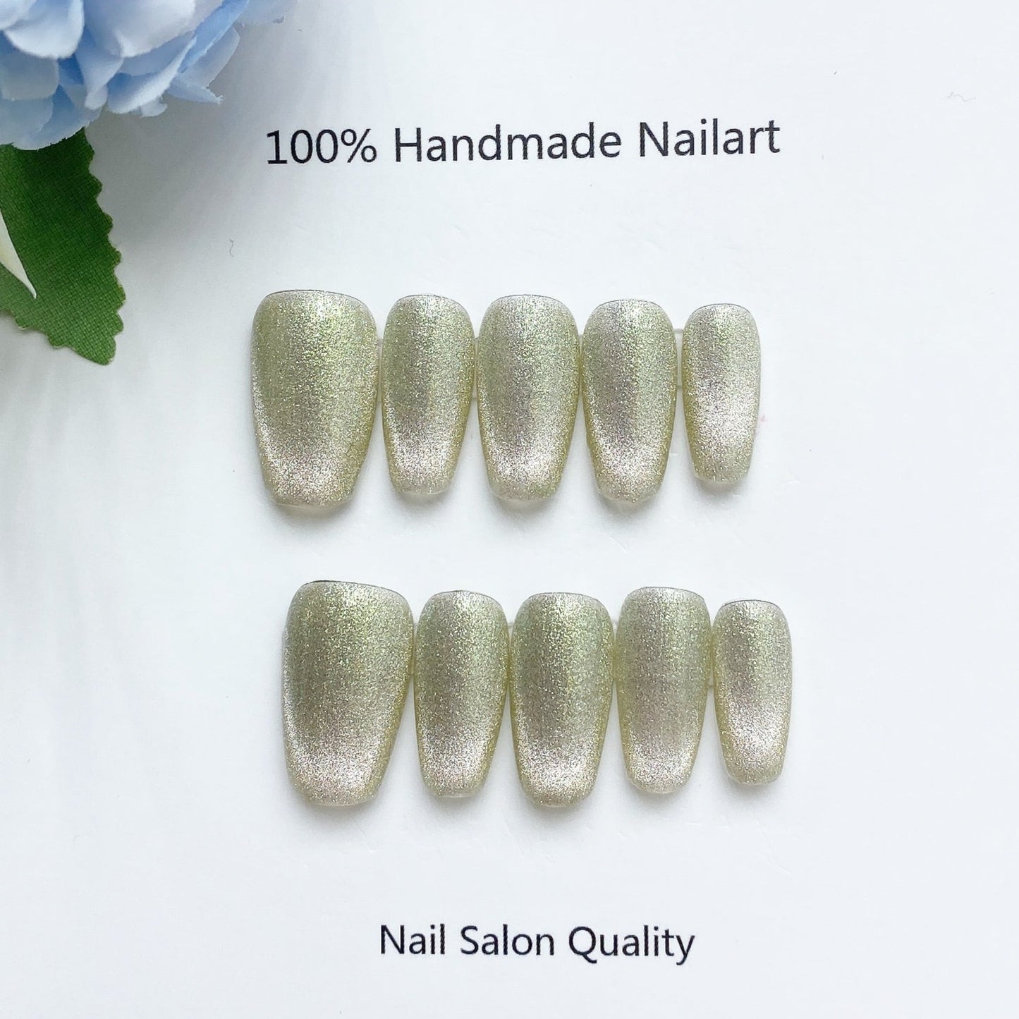 Handmade Nails Press on Nails DIY Nail Art for Woman Girl Nail Design Long Coffin Cat Eye Golden 2023