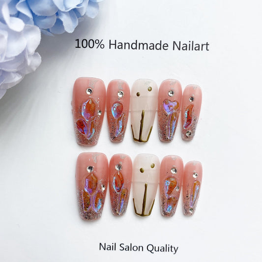 Handmade Nails Press on Nails DIY Nail Art for Woman Girl Nail Design Long Coffin Pink 2023