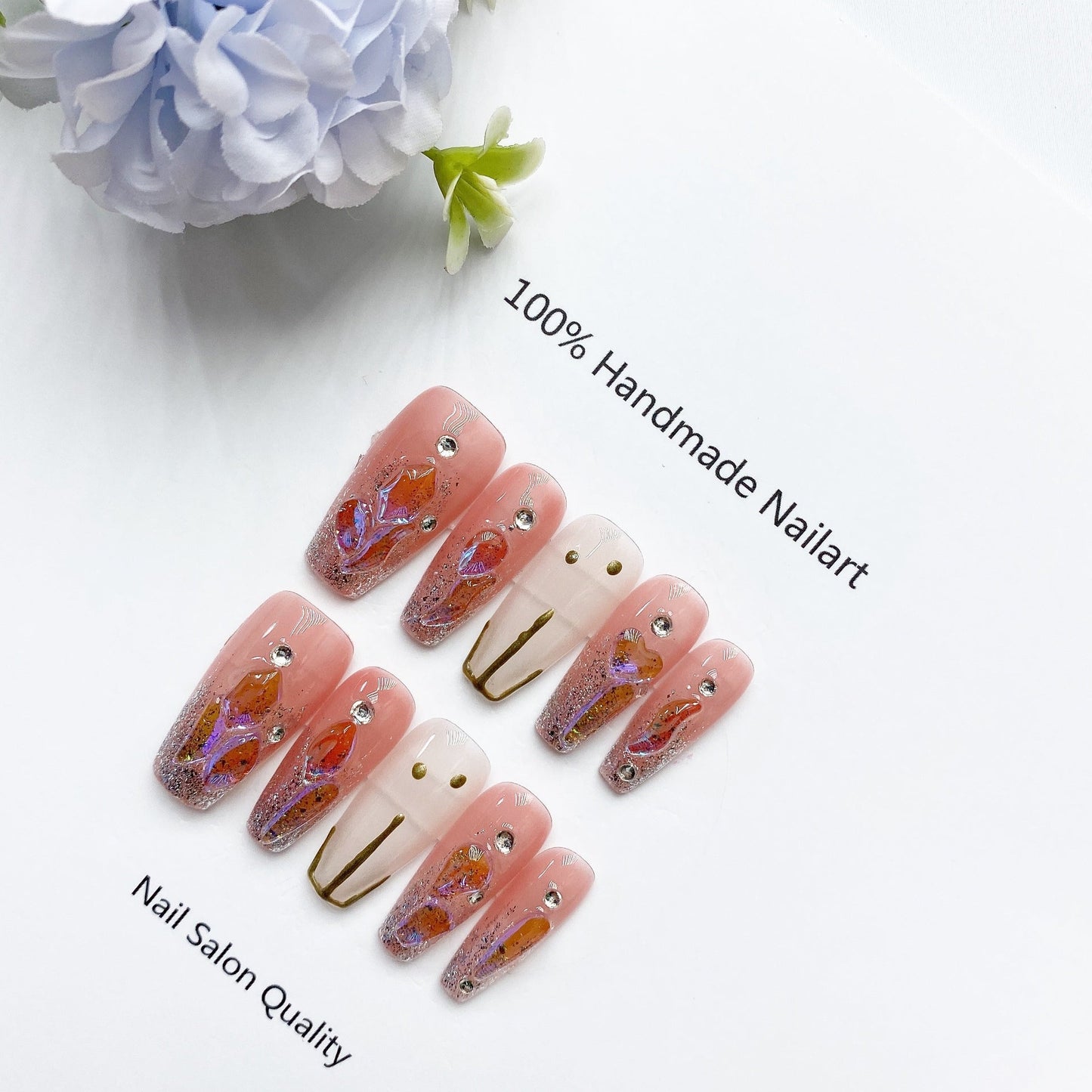 Handmade Nails Press on Nails DIY Nail Art for Woman Girl Nail Design Long Coffin Pink 2023