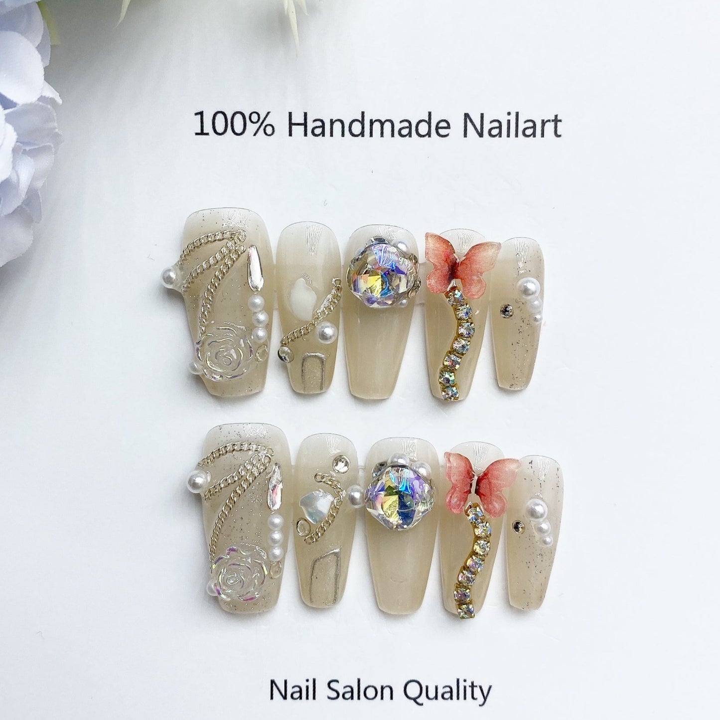 Handmade Nails Press on Nails DIY Nail Art for Woman Girl Nail Design Long Coffin White 2023