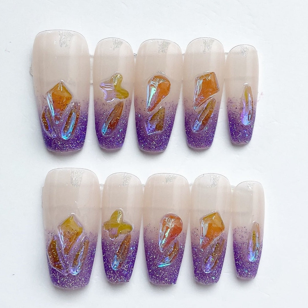 Handmade Nails Press on Nails DIY Nail Art for Woman Girl Nail Design Long Coffin Purple 2023