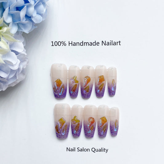 Handmade Nails Press on Nails DIY Nail Art for Woman Girl Nail Design Long Coffin Purple 2023