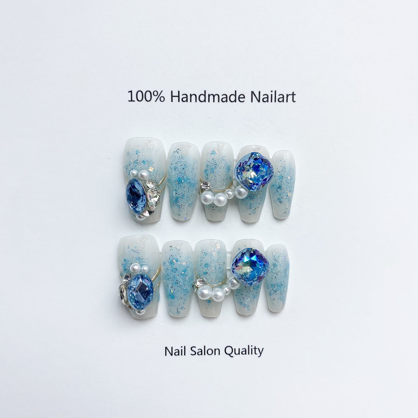 Handmade Nails Press on Nails DIY Nail Art for Woman Girl Nail Design Long Coffin Blue 2023