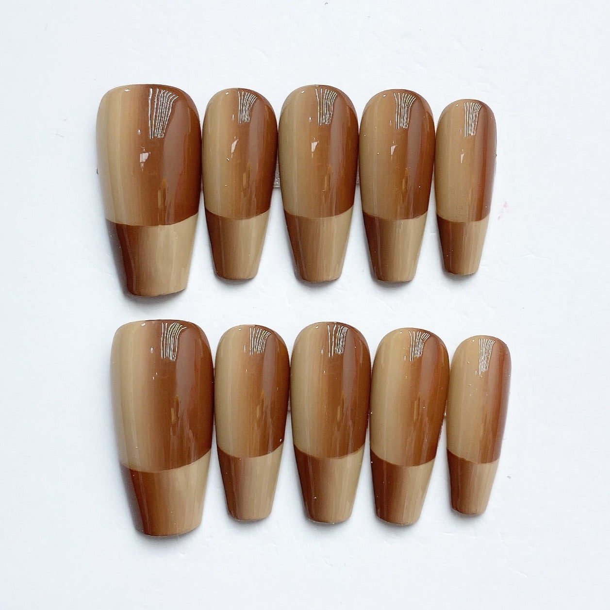 Handmade Nails Press on Nails DIY Nail Art for Woman Girl Nail Design Long Coffin Brown 2023