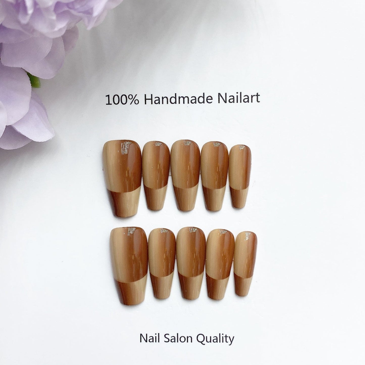 Handmade Nails Press on Nails DIY Nail Art for Woman Girl Nail Design Long Coffin Brown 2023