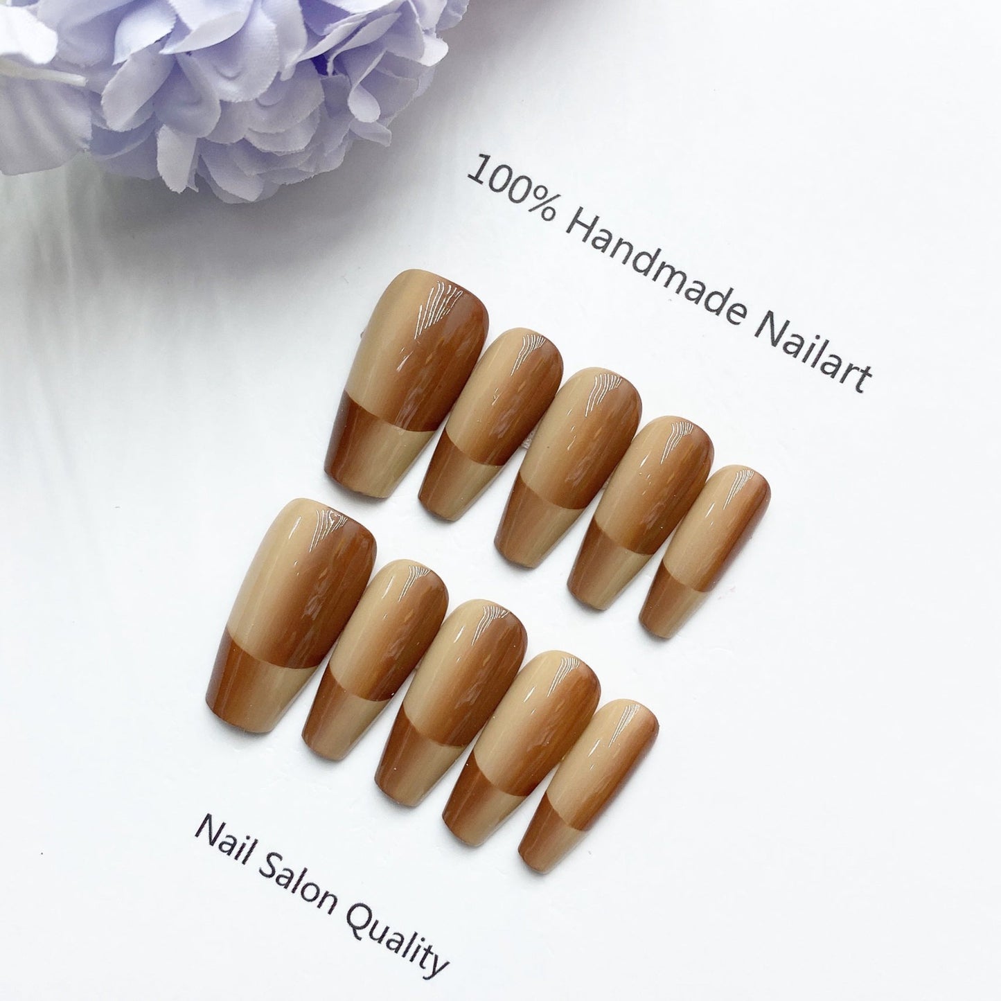 Handmade Nails Press on Nails DIY Nail Art for Woman Girl Nail Design Long Coffin Brown 2023