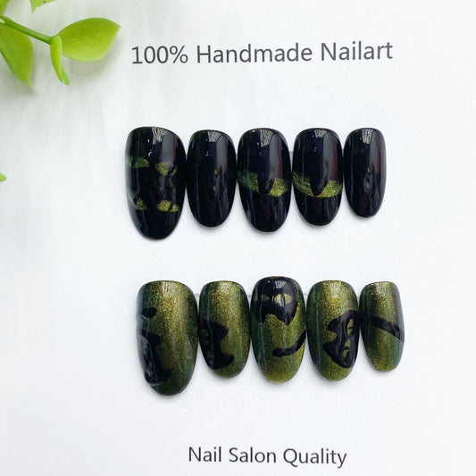 Handmade Nails Press on Nails DIY Nail Art for Woman Girl Nail Design Long Coffin Dark Green 2023