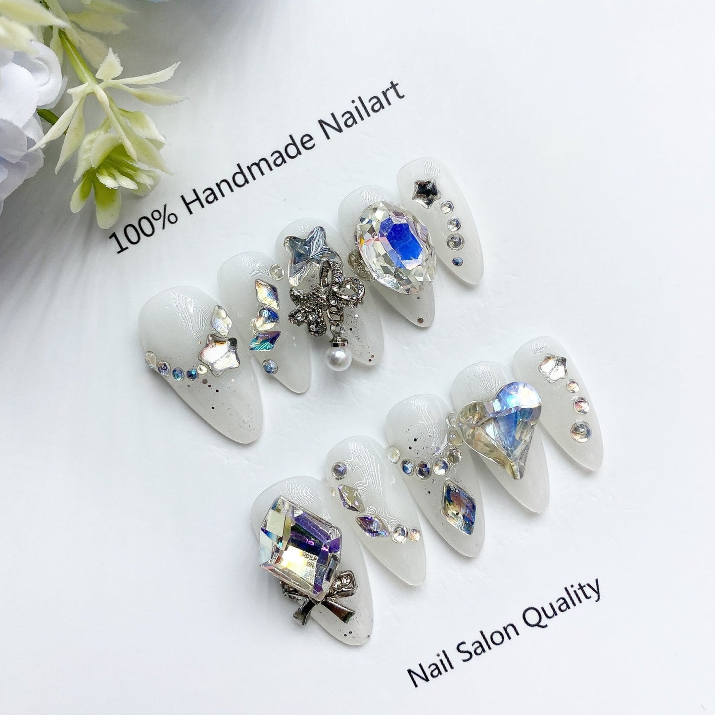 Handmade Nails Press on Nails DIY Nail Art for Woman Girl Nail Design Long Coffin White 2023