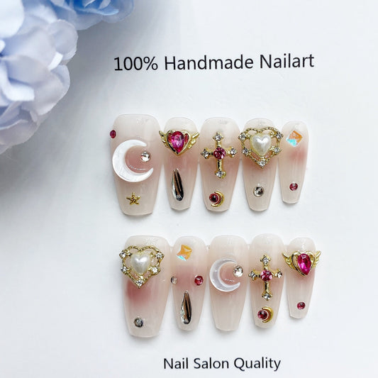 Handmade Nails Press on Nails DIY Nail Art for Woman Girl Nail Design Long Coffin Sailor Moon 2023