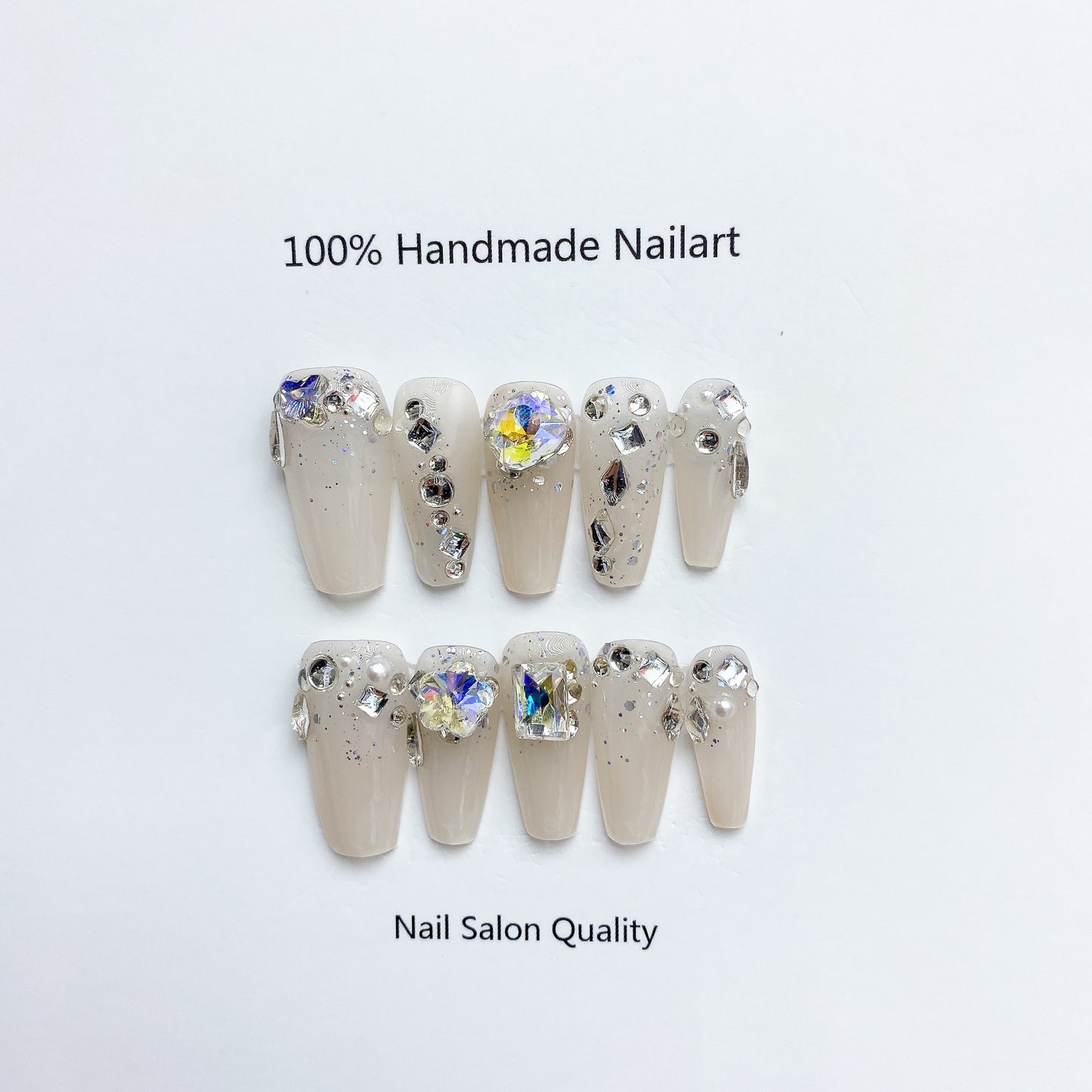 Handmade Nails Press on Nails DIY Nail Art for Woman Girl Nail Design Long Coffin White 2023