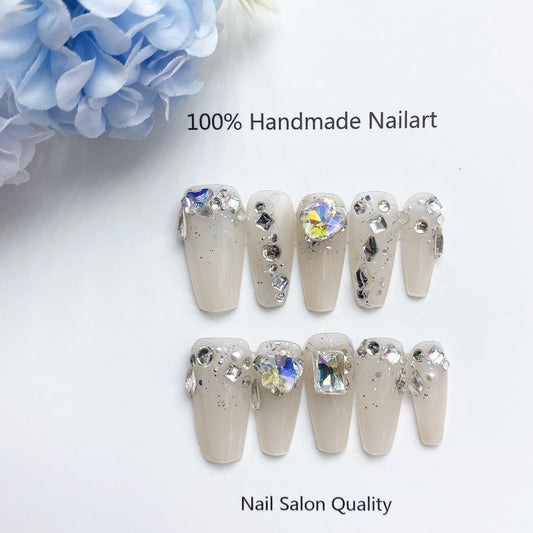 Handmade Nails Press on Nails DIY Nail Art for Woman Girl Nail Design Long Coffin White 2023