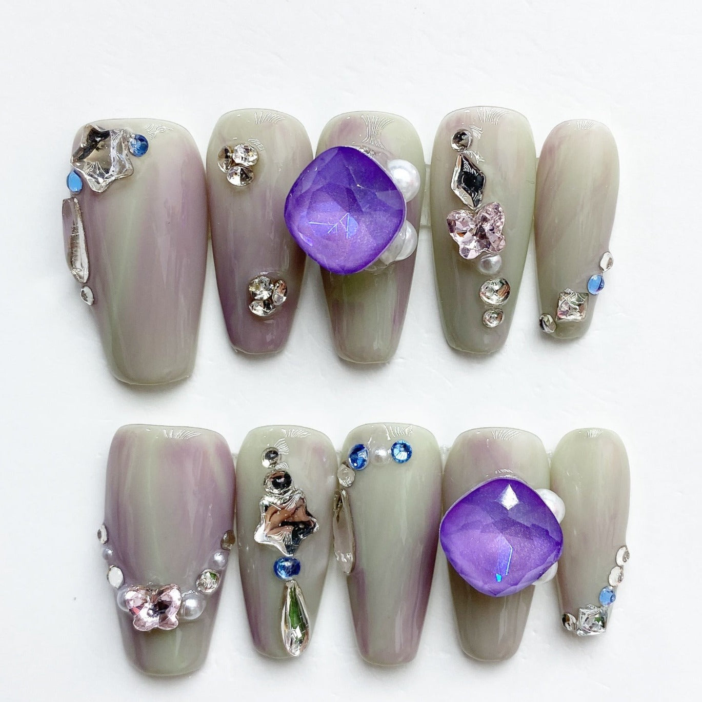 Handmade Nails Press on Nails DIY Nail Art for Woman Girl Nail Design Long Coffin Purple 2023