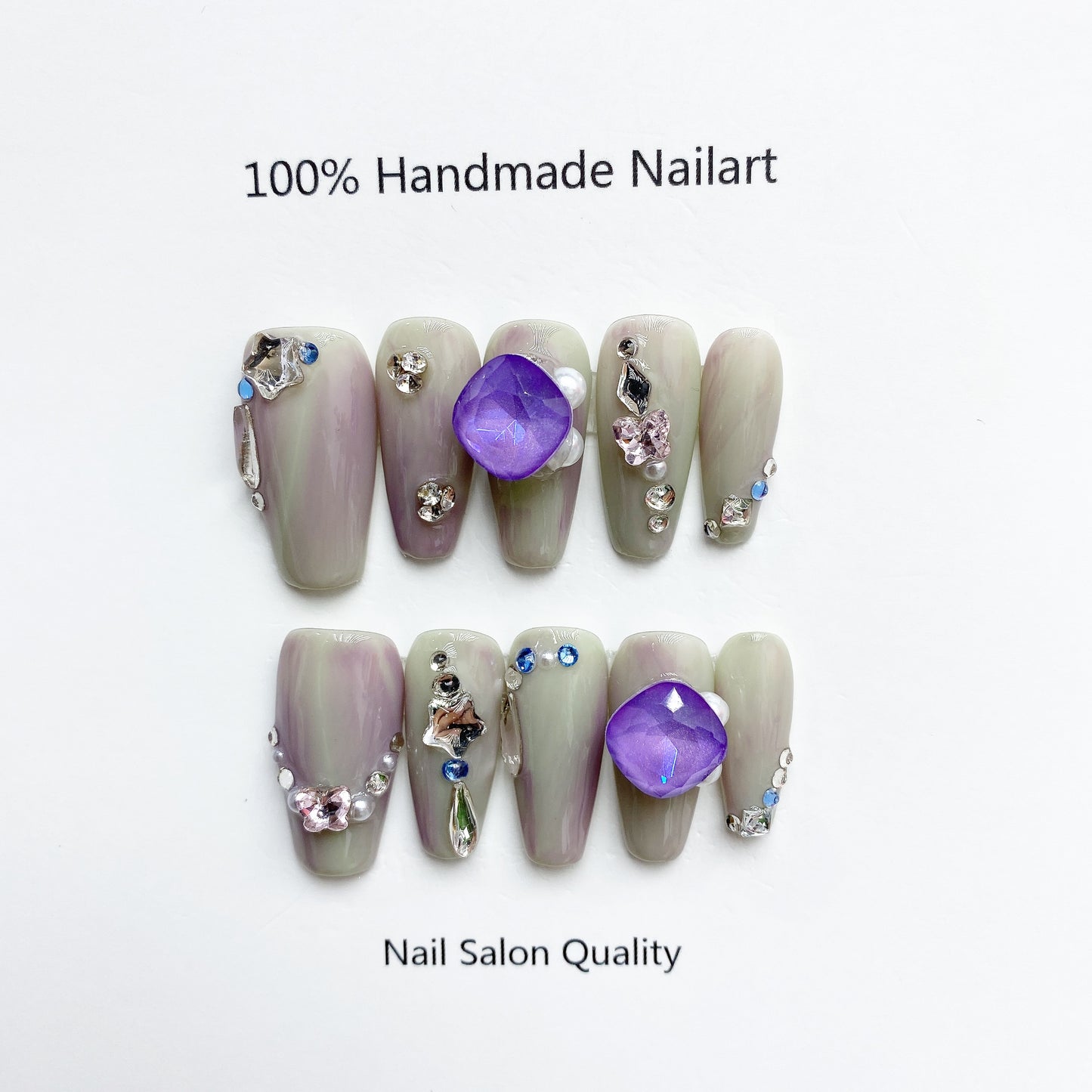 Handmade Nails Press on Nails DIY Nail Art for Woman Girl Nail Design Long Coffin Purple 2023