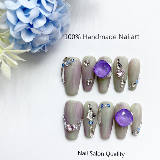 Handmade Nails Press on Nails DIY Nail Art for Woman Girl Nail Design Long Coffin Purple 2023