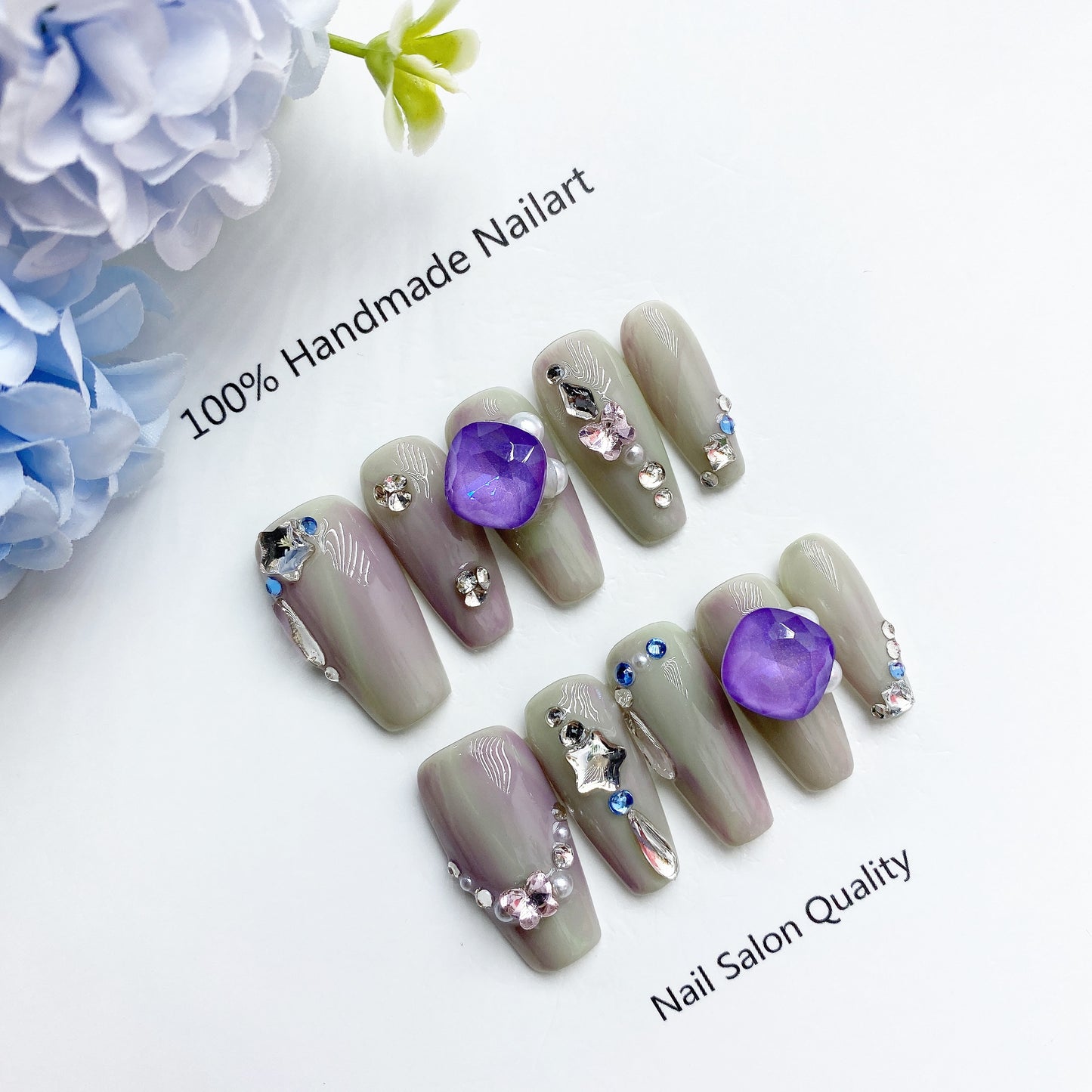 Handmade Nails Press on Nails DIY Nail Art for Woman Girl Nail Design Long Coffin Purple 2023