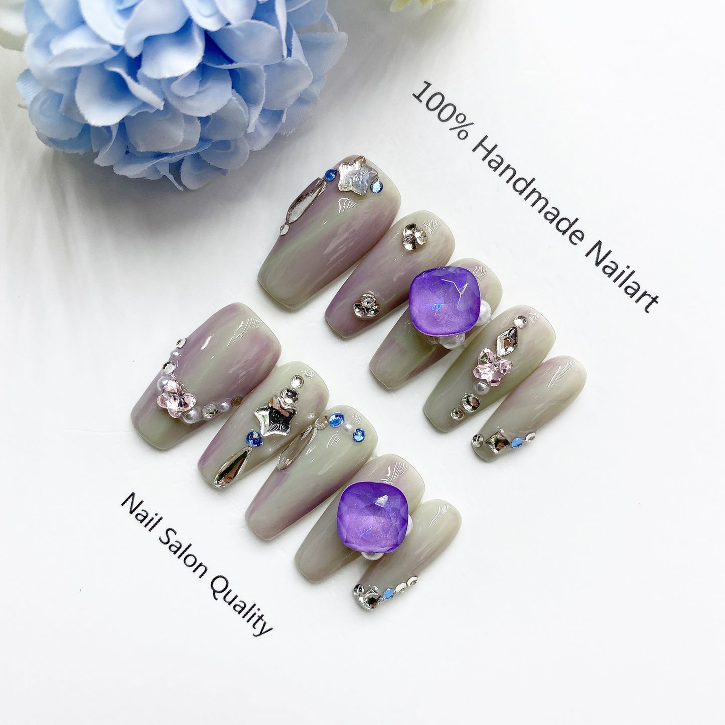 Handmade Nails Press on Nails DIY Nail Art for Woman Girl Nail Design Long Coffin Purple 2023