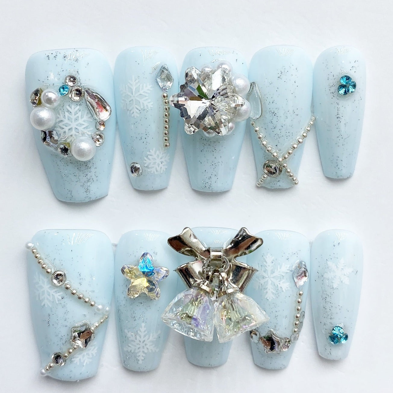 Handmade Nails Press on Nails DIY Nail Art for Woman Girl Nail Design Long Coffin Blue 2023